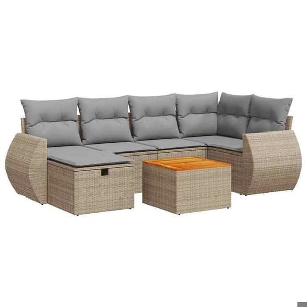 Maison Exclusive - Trädgårdsmöbler med kuddar 7 delar beige flätad resin