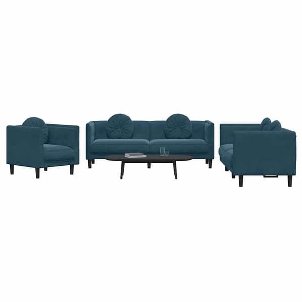 Maison Exclusive - Sæt af 3 sofaer med blå velourpuder