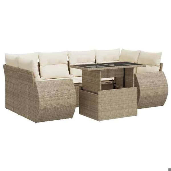 Maison Exclusive - Trädgårdsmöbler med kuddar 7 delar beige flätad resin