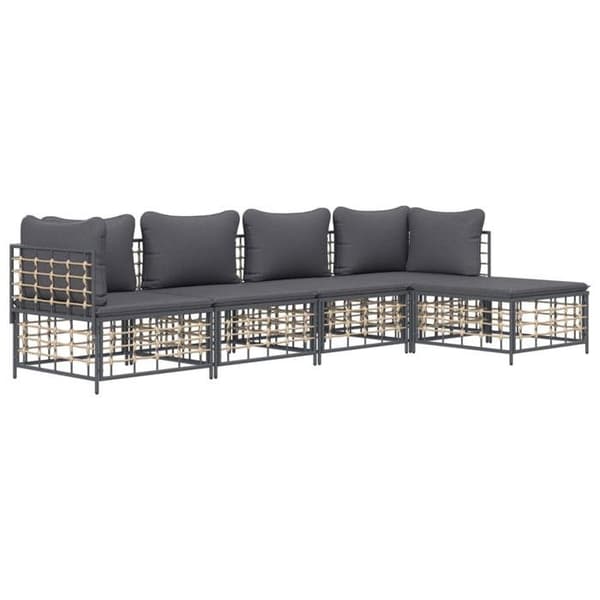 Trädgårdsmöbler 5 delar - Maison Exclusive - Antracitfärgad flätad resin - Grå kuddar - Modulsystem i stål