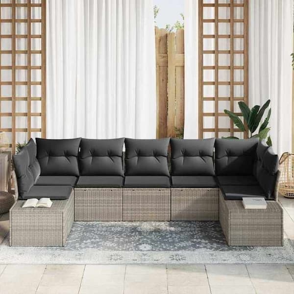 Trädgårdsmöbelset - EXKLUSIV HEM - 7 delar - Modulär - Poly rattan & akacia - Ljusgrå Ljusgrått