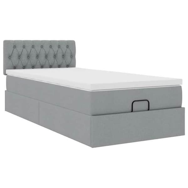 Maison Exclusive - Ottoman-vuode harmaalla patjalla 90x200 cm kangas ljusgrå, vit