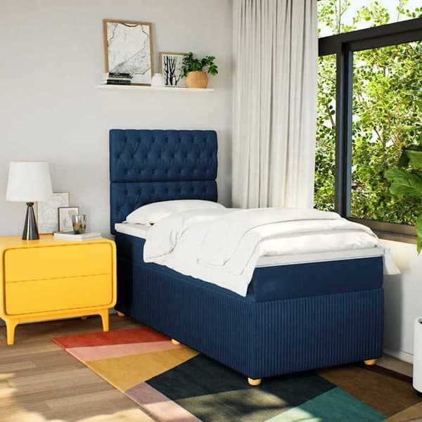 Maison Exclusive - Sengestel med springmadras Blå 90x200 cm Stof