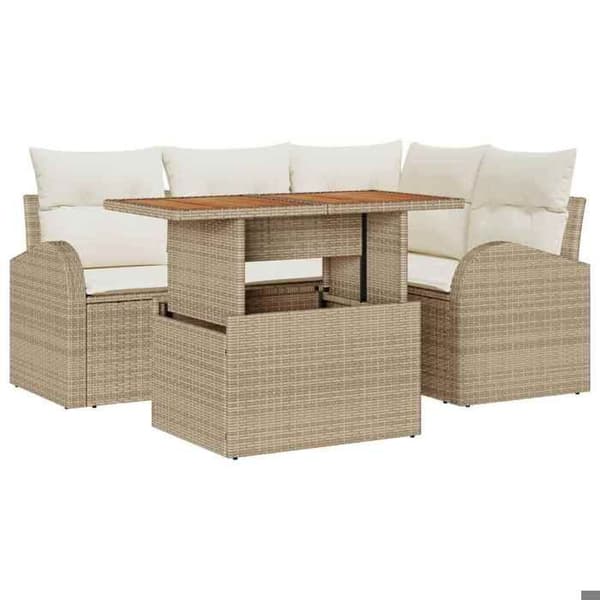 Maison Exclusive - 5 osan beige polyrottinkinen puutarhakalustesetti