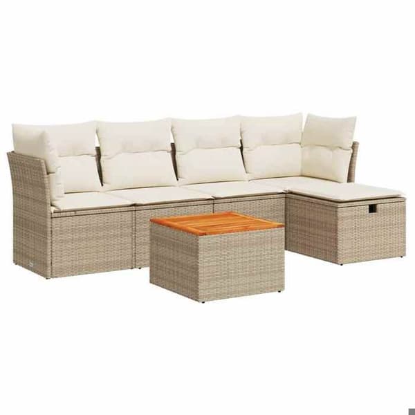 Maison Exclusive - Trädgårdsmöbler med kuddar 6 delar beige flätad resin