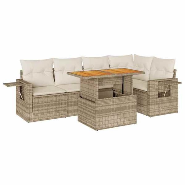 Maison Exclusive - Trädgårdsmöbler med kuddar 6 delar beige flätad resin