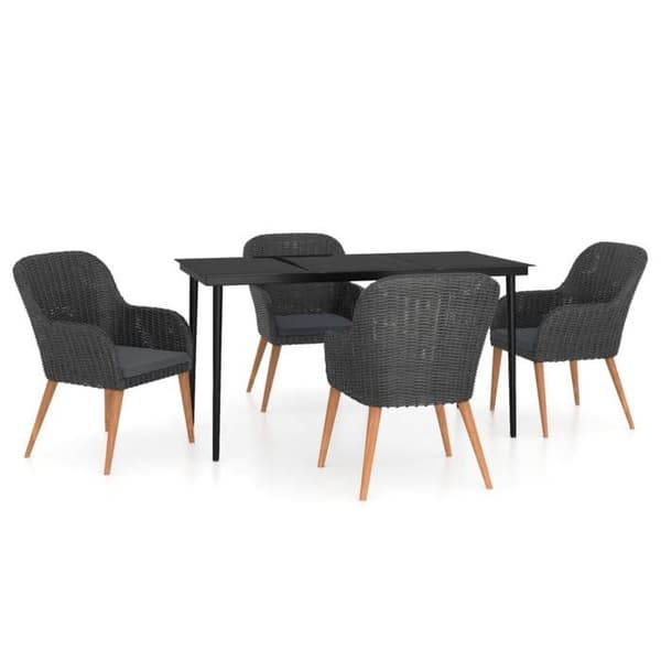 Maison Exclusive - Puutarhakalusteryhmä tyynyillä 5 kpl Musta