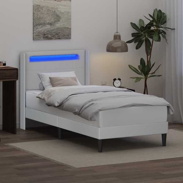 Maison Exclusive - Sängram med LED-lampor Vit 100 x 200 cm Syntetläder