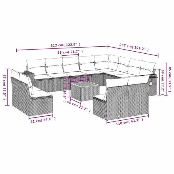 Maison Exclusive - Trädgårdsmöbler med kuddar 13 delar svart flätad resin
