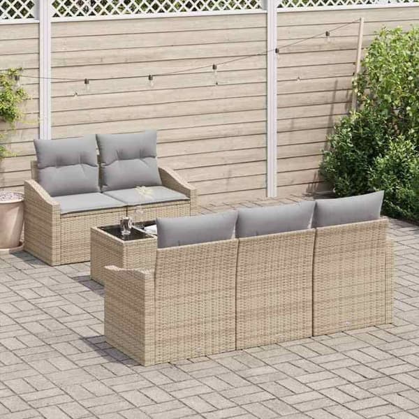 Maison Exclusive - 6 osan sohvasetti vaaleanbeige ja vaaleanharmaa polyrottinki
