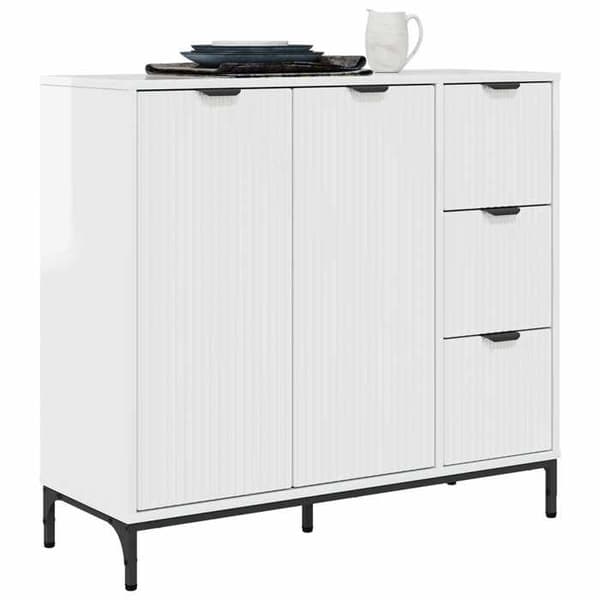 Buffé - EXKLUSIVT HEM - 89,5×33×82 cm - Blank vit - Ingenjörsträ - Kullagerfäste Strålande vit