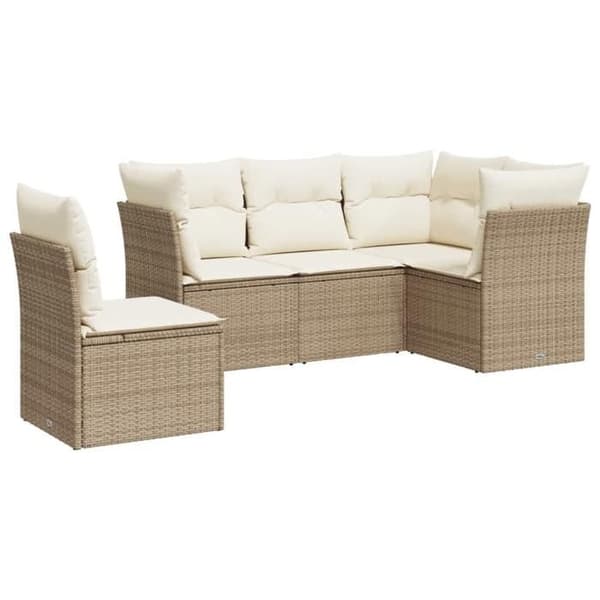 Maison Exclusive - Trädgårdsmöbler med kuddar 5 delar beige flätad resin