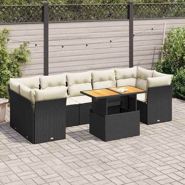 Maison Exclusive - 8 dele havegruppe med sorte puder i flettet harv