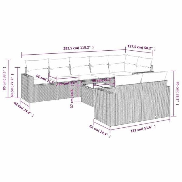 Maison Exclusive - Trädgårdsmöbler 9 delar med svarta kuddar i flätad plast