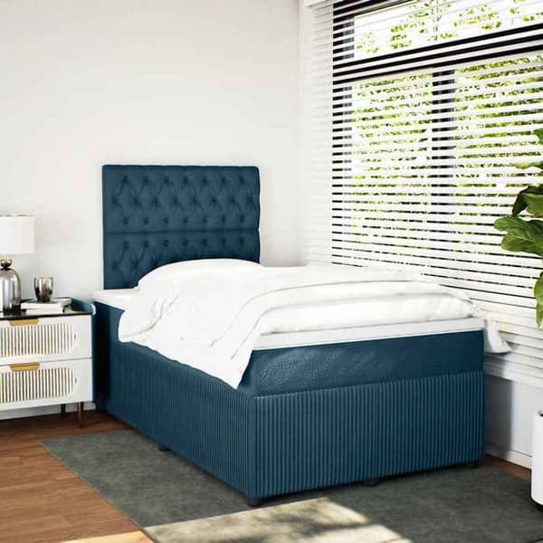 Maison Exclusive - Sänkyyn tarkoitetut lamellit ja sininen patja 120x190 cm sametti