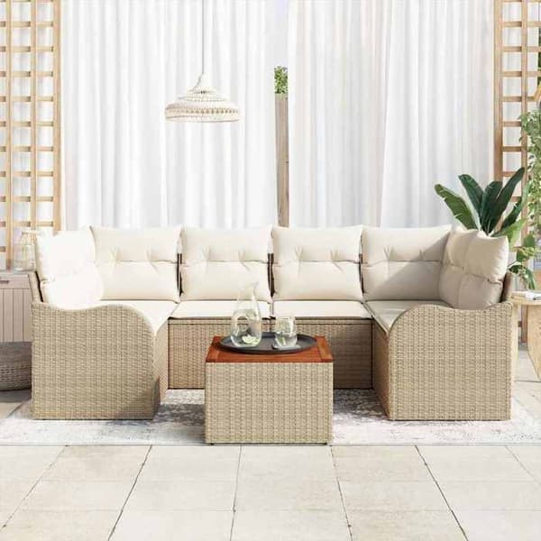 Maison Exclusive - 7 osan beige polyrottinkinen puutarhakalustesetti