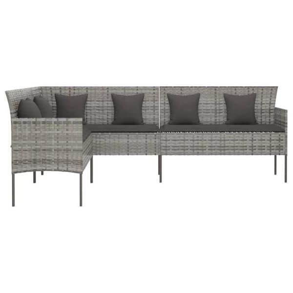 Havemøbel - EKSKLUSIVT HUS - L-formet sofa - Vævet harpiksmateriale - Tykkede grå puder - Stålramme Grå (kuddar)