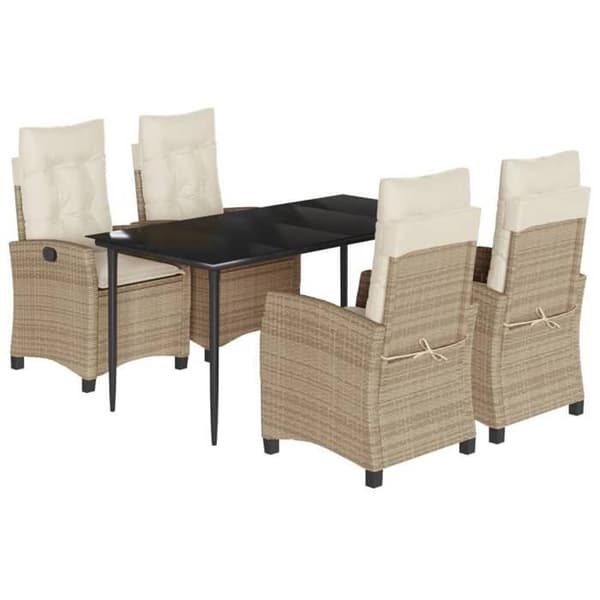 Maison Exclusive - Trädgårdsset med 5 delar i beige polyrotting med kuddar