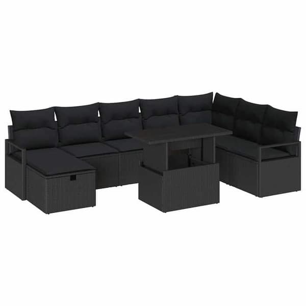 Maison Exclusive - 9-delars trädgårdsoff-set i svart polyrotting