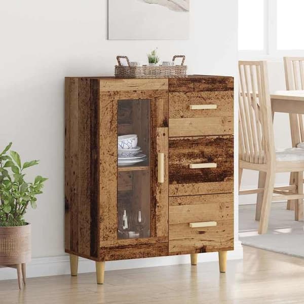 Buffet - EKSKLUSIVT HUS - 69,5 x 34 x 90 cm - Ingeniørtræ - Glasdøre - Blank finish Ej specificerat