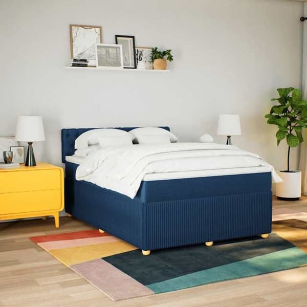Maison Exclusive - Seng med lameller og madras Blå 160x200 cm Stof