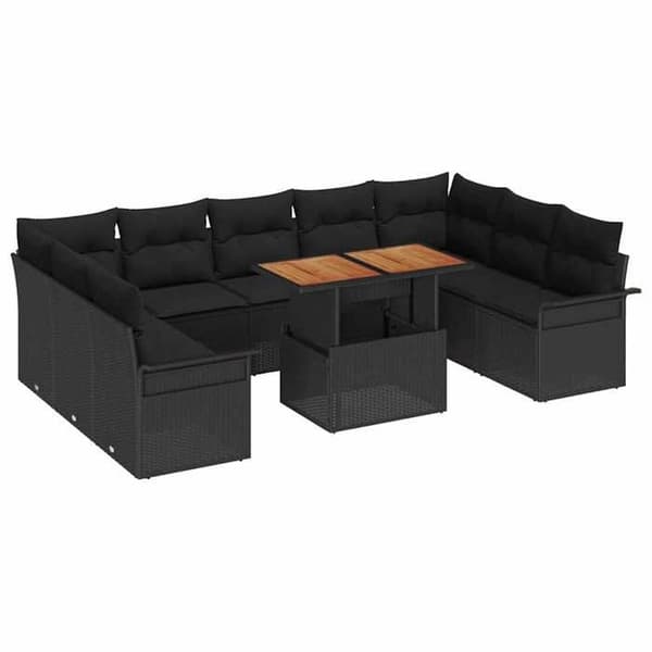Maison Exclusive - 10-delars trädgårdsoff-set Svart Svart