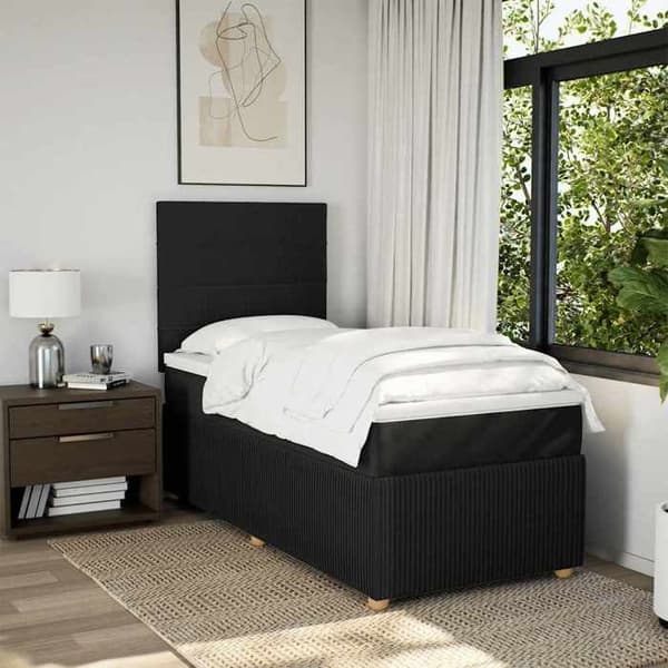 Maison Exclusive - Seng med lamelbund og madras Sort 90x200 cm Stof