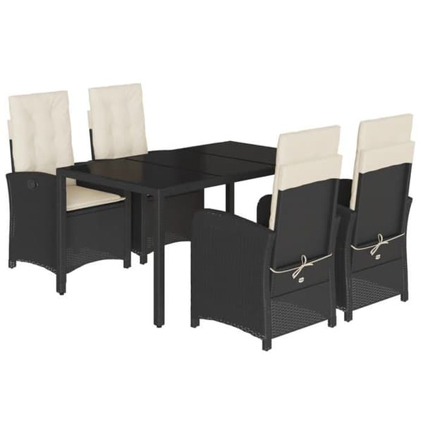Maison Exclusive - Trädgårds matsalsset med kuddar 5 delar Svart flätad resin