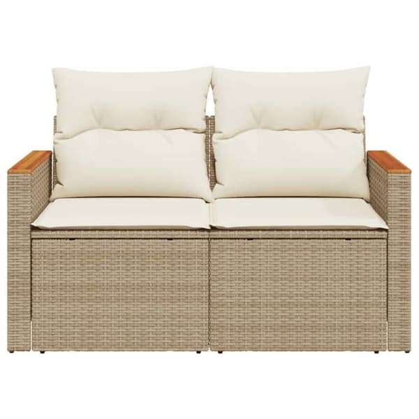 Maison Exclusive - Trädgårdsoffa med kuddar 2 platser beige flätad resin