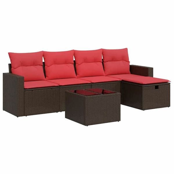 Maison Exclusive - Trädgårdsmöbler med kuddar 6 delar brun flätad resin