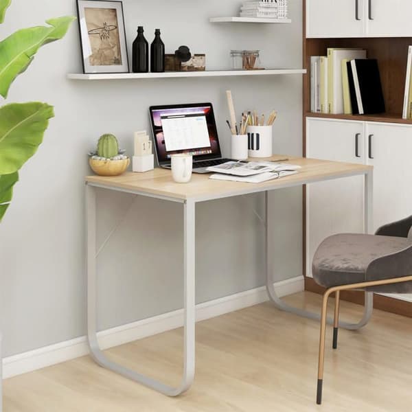 Maison Exclusive - Hvidt og egetræ computerbord 110x60x73 cm agglomereret