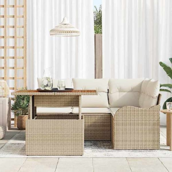 Maison Exclusive - 5 osan beige polyrottinkinen puutarhakalustesetti