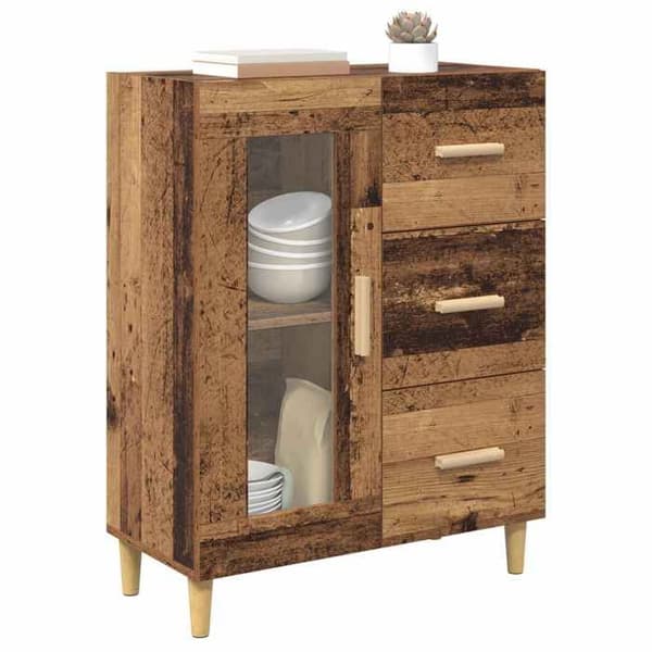 Buffet - EKSKLUSIVT HUS - 69,5 x 34 x 90 cm - Ingeniørtræ - Glasdøre - Blank finish Ej specificerat