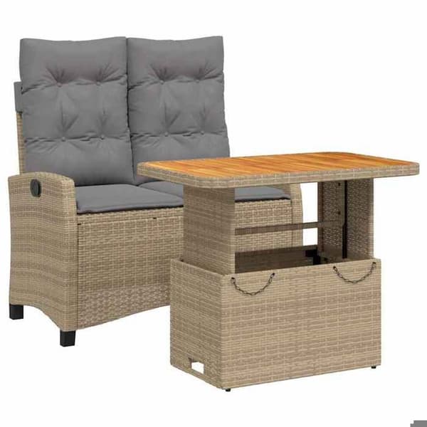 Maison Exclusive - Puutarhakalusteryhmä ja 2 kpl beige polyrottinkityynyä