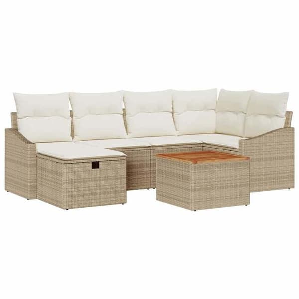 Maison Exclusive - 7 osan beige polyrottinkinen puutarhakalustesetti