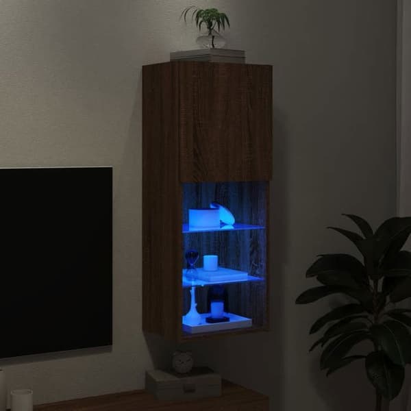 Maison Exclusive - TV-møbel med LED-lys, brunt egetræ 40,5x30x102 cm