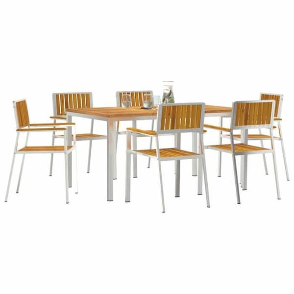Ensemble bord och stolar - EXKLUSIV HEM - 7 delar - Rostfritt stål - Rektangulär 150x90x75 cm - Brun/Silver Brunt och silver