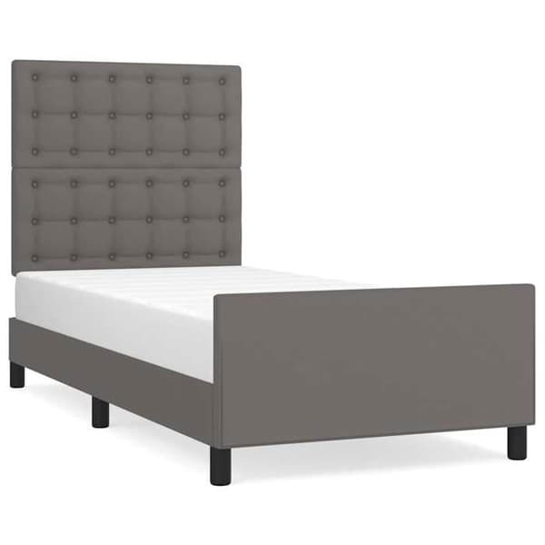 Sengestel - EKSKLUSIV HUS - 90x190 cm - Grå kunstlæder - Justerbar hovedgærde - Lamelseng Grå