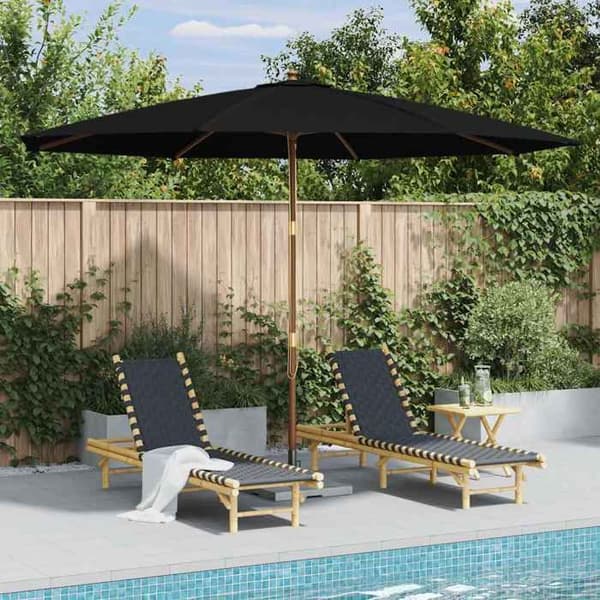 Maison Exclusive - Udendørs parasol med træstang 350 cm Sort