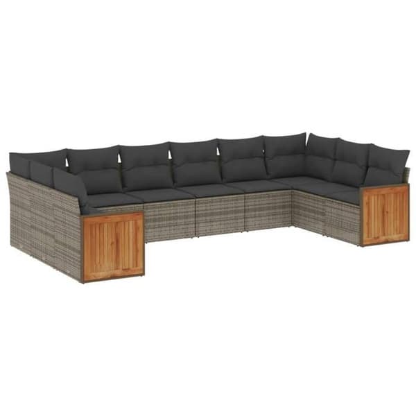 Maison Exclusive - Trädgårdsmöbler med kuddar 10 delar grå flätad resin