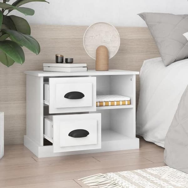 Maison Exclusive - Sängbord vit glansig 60x35,5x45 cm Strålande vit