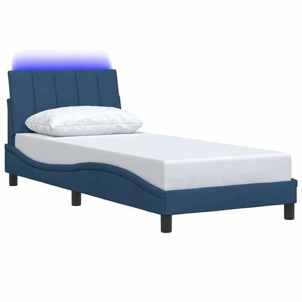 Sengestel - EKSKLUSIV HUS - Hanko - 90 x 190 cm - Blå stof - Justerbare LED Blå