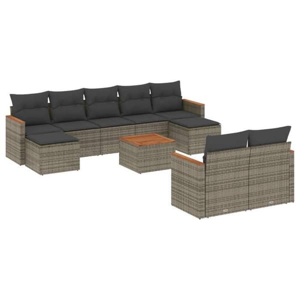 Maison Exclusive - Trädgårdsmöbler med kuddar 10 delar grå flätad resin