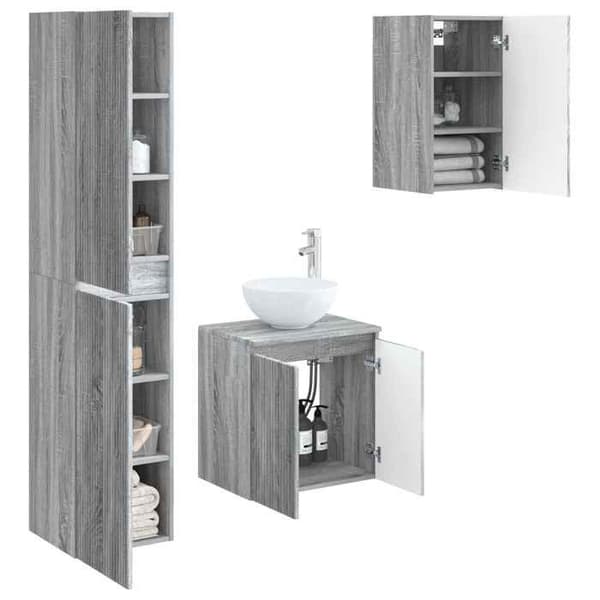 Maison Exclusive - 3 kpl Sonoma harmaata kylpyhuonekalustetta Sonoma grå