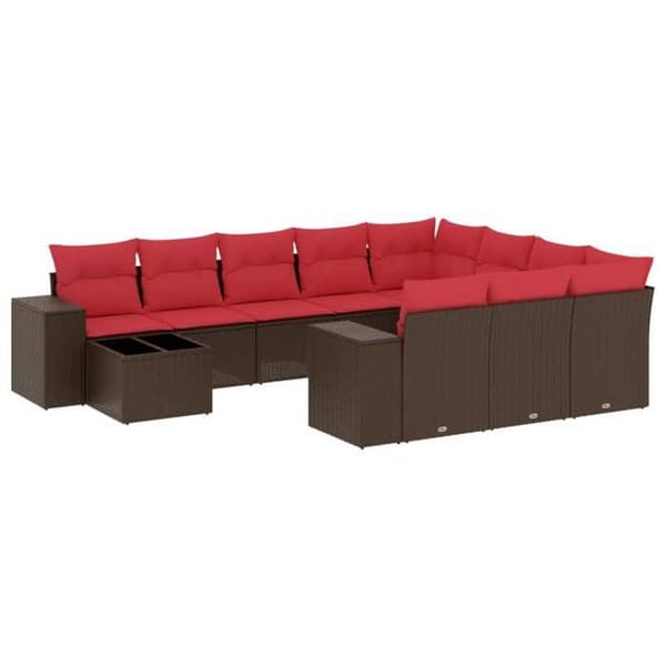 Maison Exclusive - 11-delars trädgårdsoff-set med bruna kuddar i flätad resin kastanj