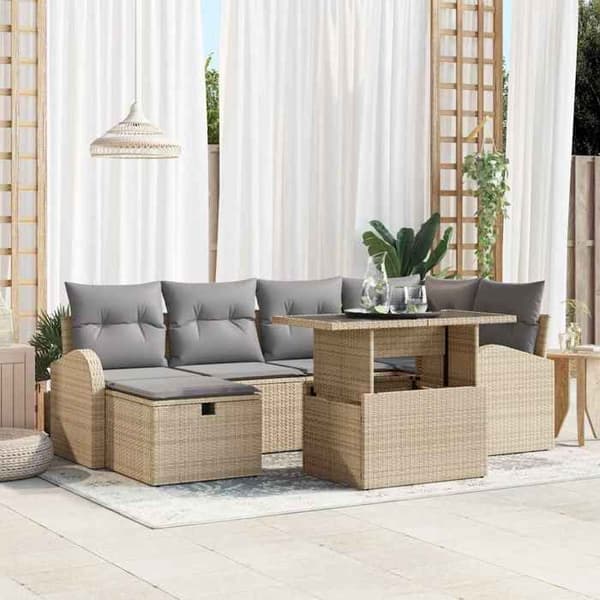 Maison Exclusive - 7 osan beige polyrottinkinen puutarhakalustesetti
