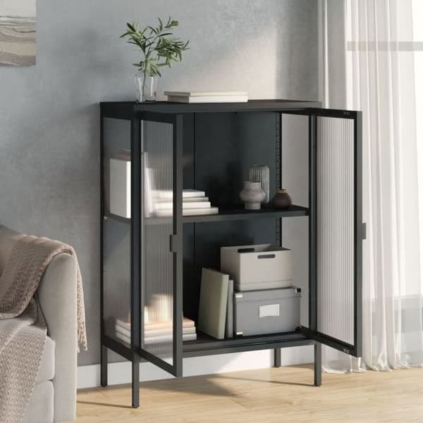 Buffet - EKSKLUSIVT HUS - Klassisk - Sort - Rillede glas - 75x35x105 cm Svart