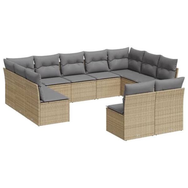 Maison Exclusive - Trädgårdsmöbler 11 delar med beige kuddar i flätad resin