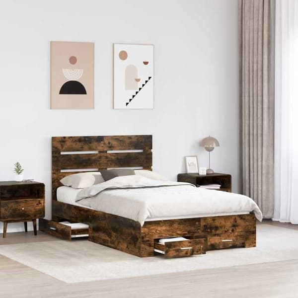 Maison Exclusive - Sängram Rökt ek 120 x 200 cm Ingenjörsträ