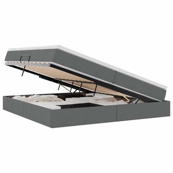 Sängram med madrass - EXKLUSIV HEM - 200 x 200 cm - Mörkgrå - Hydraulisk lyft - Polyester tyg & metallram Mörkgrå